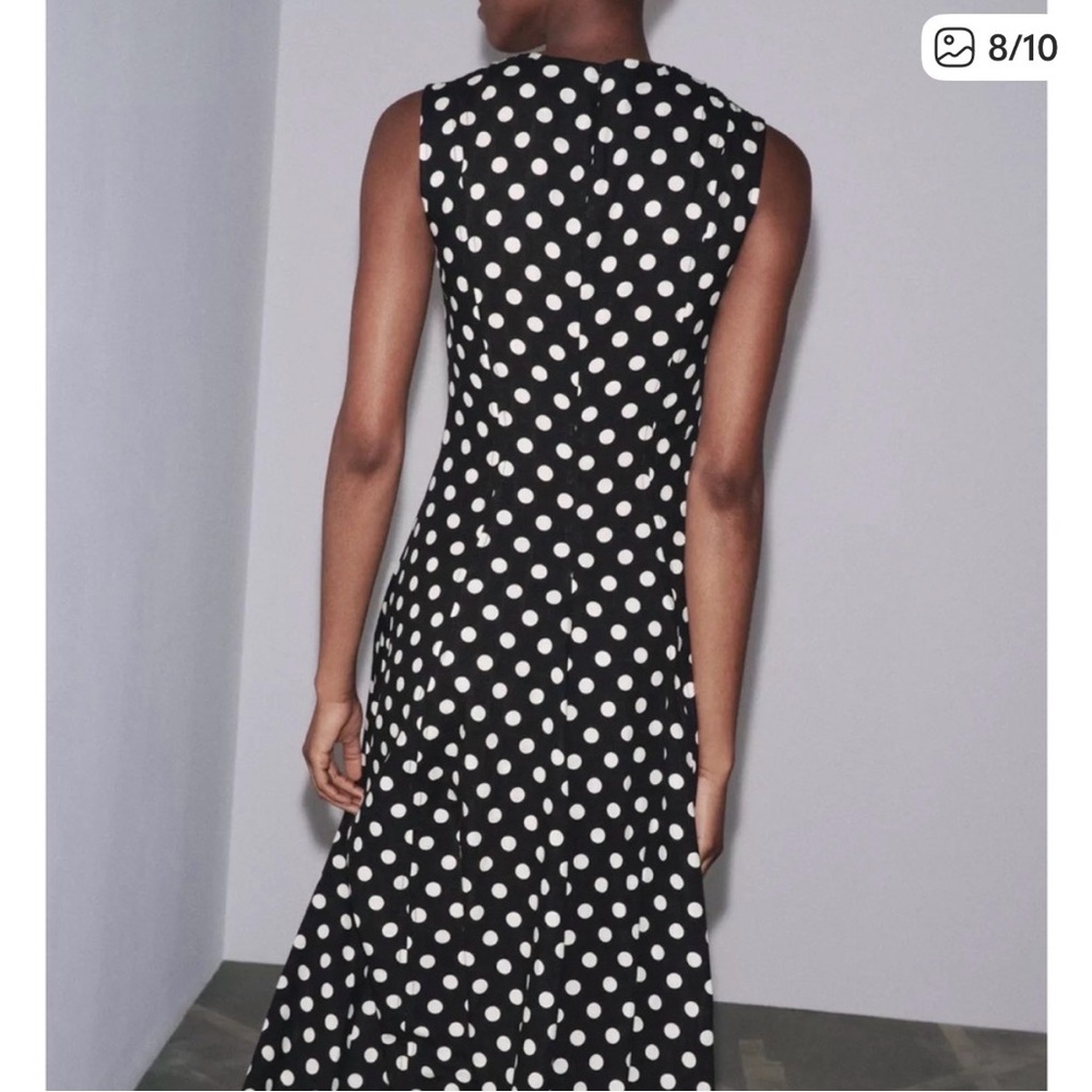 Zara Black&White Polka Dot Sleeveless Midi Dress - Picture 7 of 7